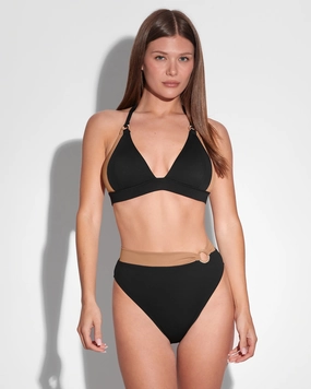 Triangle Bikini Top - Black/Tawny shaping swimwear for women, tummy control sculpting swimsuits