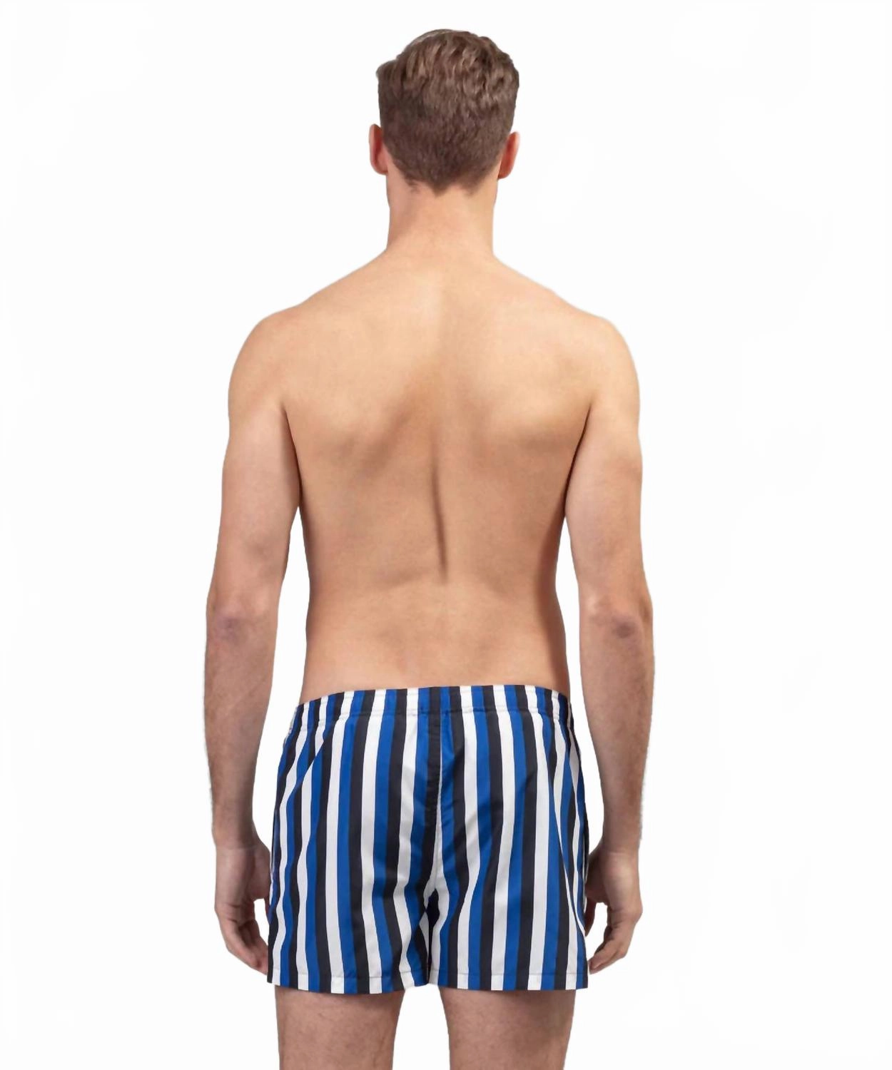 Tricolor Stripe Swim Shorts In Greek Blue / Navy / White