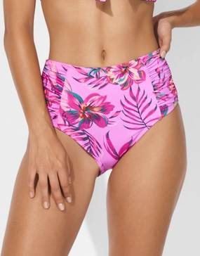 Tropic Radiance High Waist Bikini Pant - Electric Pink adjustable swim bottoms women, flattering bikini bottoms