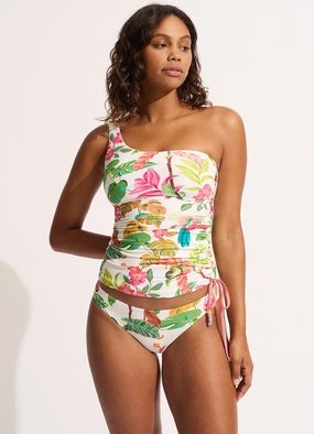 Tropica One Shoulder Tankini Top - Ecru two-piece bikinis for women, trendy bikinis for beachwear