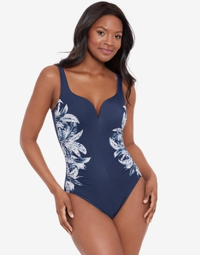 Tropica Toile Temptress Swimsuit - Navy White tummy control swimwear women, slimming swimsuits