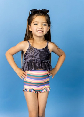 Tropical Night | Mini Peplum Top toddler girl swimwear, summer swimwear for girls