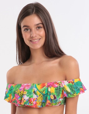 Tropicool Tolvo Off The Shoulder Bikini Top - Blue stylish swimwear tops, womens beach tops