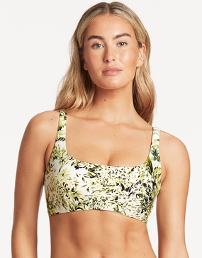 Troppica Low Square Neck Bikini Top - White full coverage swim tops, cute bikini tops