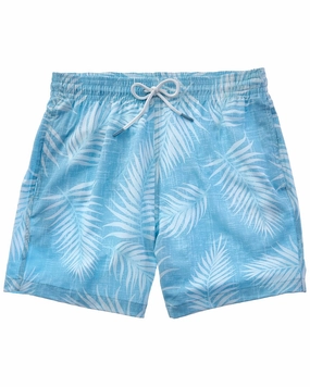 Trunks Surf & Swim Co. Chambray Palm Leaf Sano Swim Short mens full coverage swimwear, stylish mens swim trunks