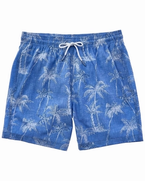 Trunks Surf & Swim Co. Chambray Sketch Palms Sano Swim Short mens full coverage swimwear, stylish mens swim trunks