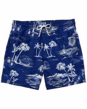 Trunks Surf & Swim Co. Island Landscape Sano Swim Short mens full coverage swimwear, stylish mens swim trunks