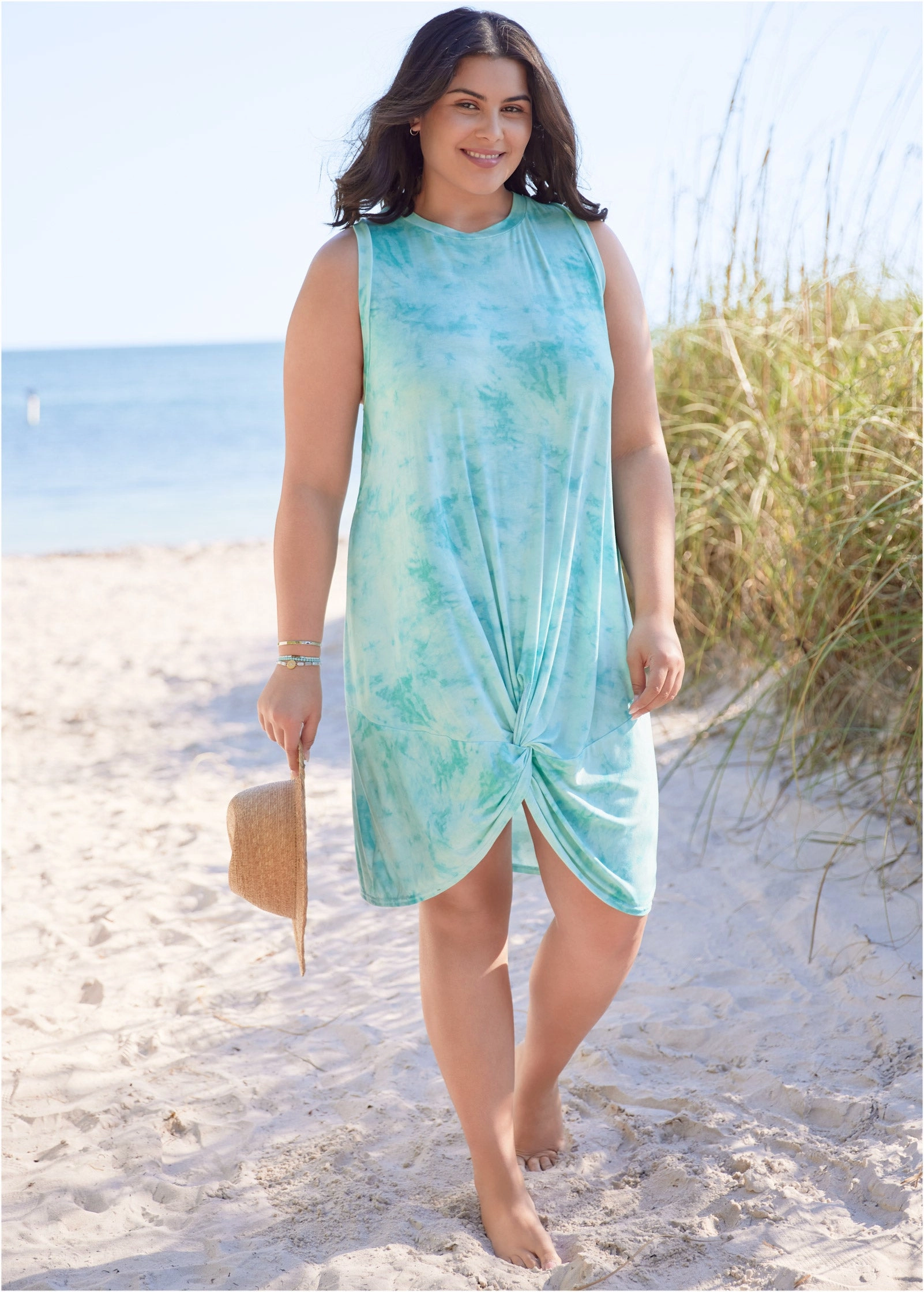 Twist Front Cover-Up Dress - Aqua Reef & Pearl White