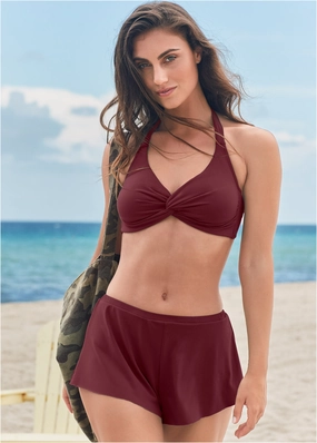 Twist Front Halter Top - Dark Mahogany bandeau bikini tops, triangle swim tops