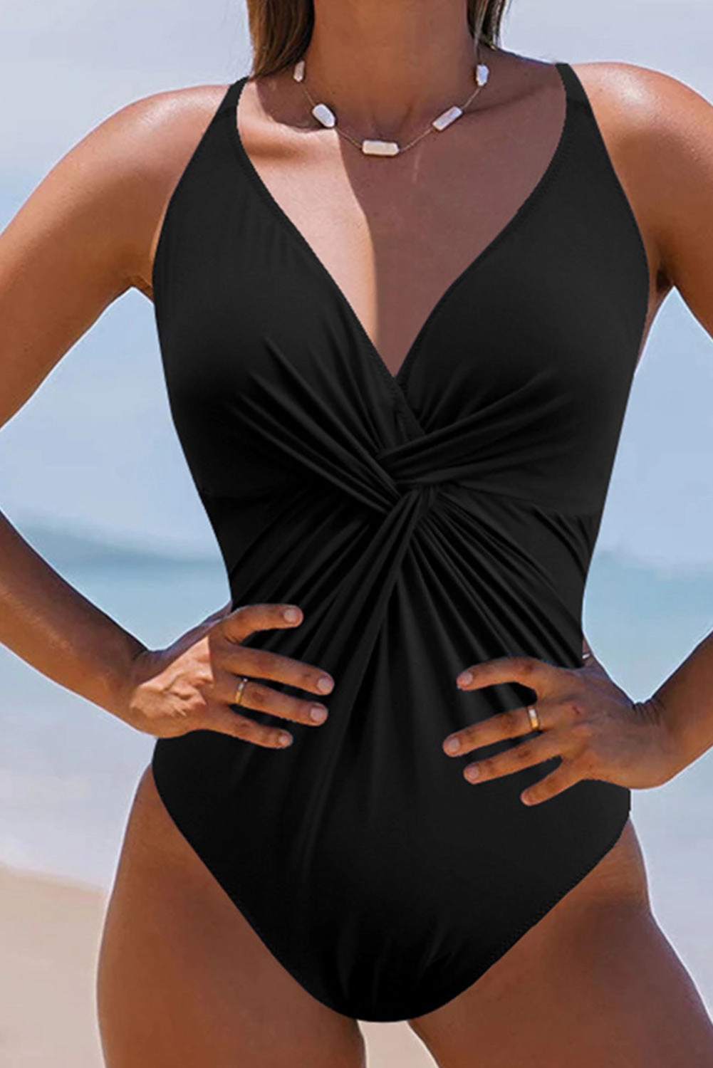 Twisted Crisscross V-Neck One-Piece Swimwear one piece swimsuits for women, full coverage one piece swimwear