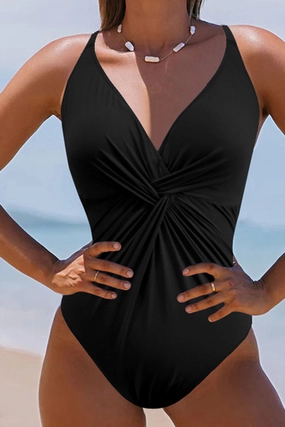 Twisted Crisscross V-Neck One-Piece Swimwear one piece swimsuits for women, full coverage one piece swimwear