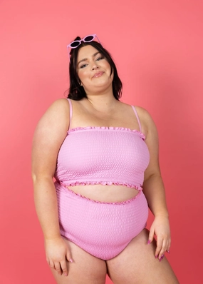 Ultimate Pink | Smocked Bottoms elastic waistband swim bottoms, mix-and-match bikini bottoms