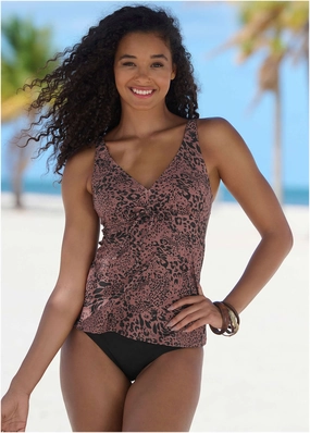 Underwire Tankini Set - Abstract Leopard swimwear with tummy control, elegant swimsuits for women