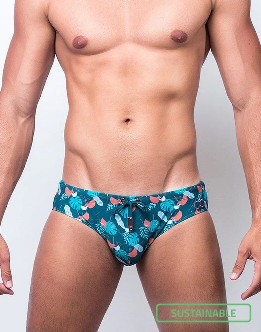 V10 Print Swimwear - Monstera mens swim briefs, simple swimwear for men