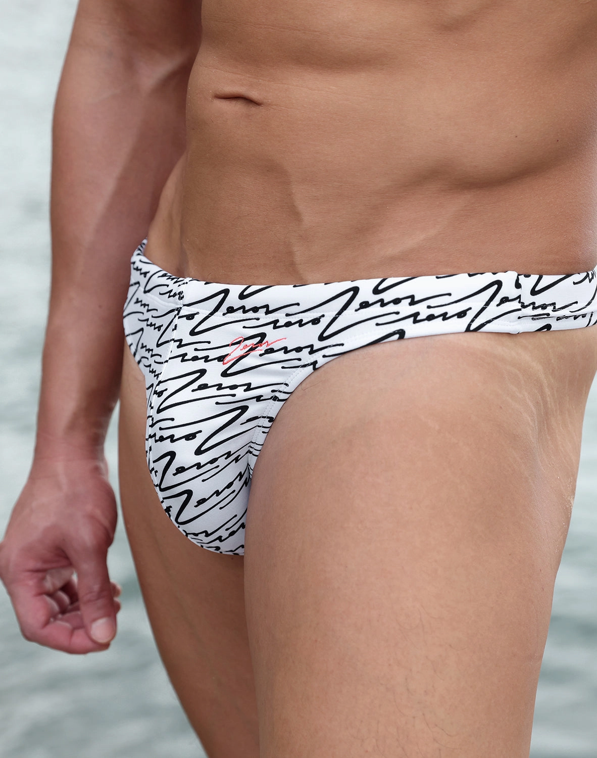 V80 Printed Swim Thong - Signature White