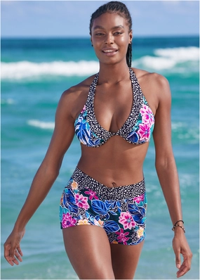 V-Front Swim Shorts - Island Vibes modest swim bottoms women, comfortable bikini bottoms