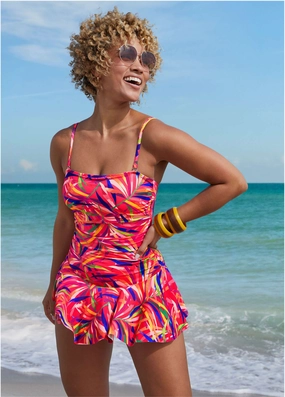 Venice Skirted Swim Dress - Tropical Jungle womens sun protection swimwear, trendy swimwear collection
