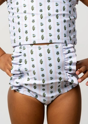 Vintage Blooms | Mini Down in Front Ruffle Bottoms toddler girl swimwear, summer swimwear for girls