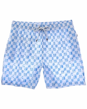 VINTAGE SUMMER Seersucker Stretch Volley Swim Trunk mens full coverage swimwear, stylish mens swim trunks