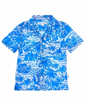VINTAGE SUMMER Stretch Button-Down Shirt boys swimwear sets, boys swim trunks