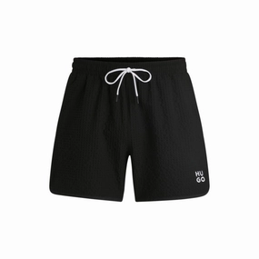 Waffle-structured swim shorts with embroidered stacked logo mens full coverage swimwear, stylish mens swim trunks