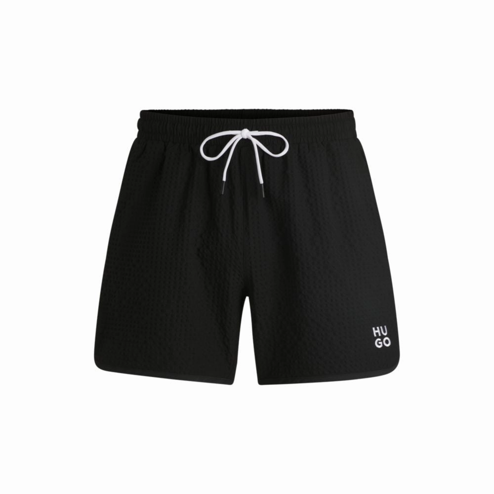 Waffle-structured swim shorts with embroidered stacked logo mens full coverage swimwear, stylish mens swim trunks