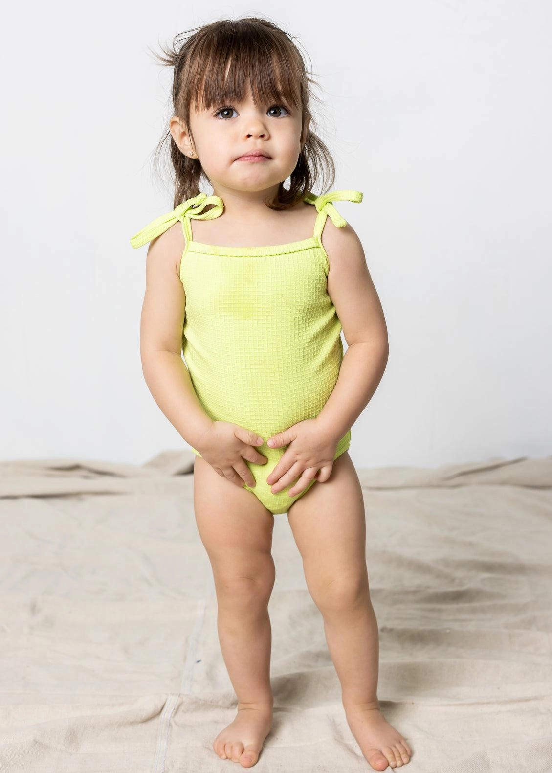 Waffled Glow Green | Baby Simply One-Piece toddler girl swimwear, summer swimwear for girls