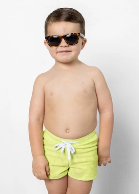 Waffled Glow Green | Mini Euro Shorts boys summer swimwear, boys rash guard swim sets
