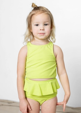 Waffled Glow Green | Mini Peplum Bottoms toddler girl swimwear, summer swimwear for girls
