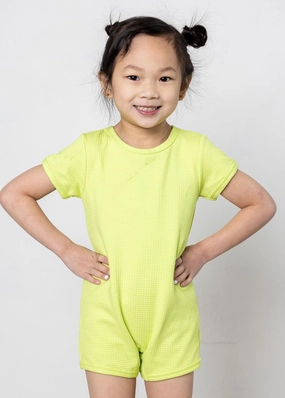 Waffled Glow Green | Mini Shorties Rashguard (Unisex) toddler girl swimwear, summer swimwear for girls