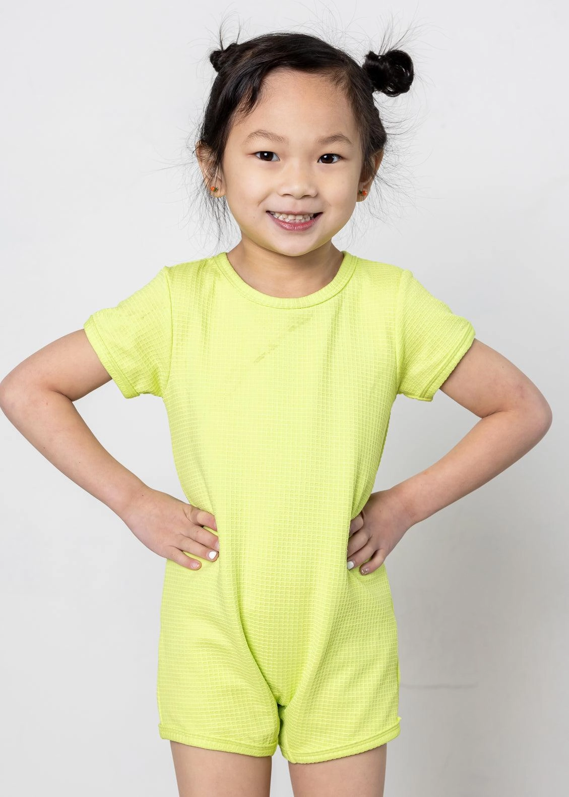 Waffled Glow Green | Mini Shorties Rashguard (Unisex) toddler girl swimwear, summer swimwear for girls