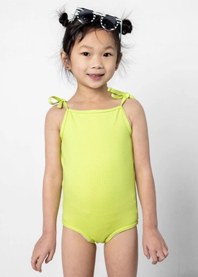 Waffled Glow Green | Mini Simply One-Piece toddler girl swimwear, summer swimwear for girls