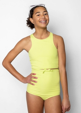 Waffled Glow Green | Youth Bow Bottoms toddler girl swimwear, summer swimwear for girls