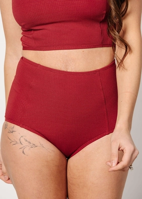 Waffled Maroon | High-Waisted Bottoms elastic waistband swim bottoms, mix-and-match bikini bottoms