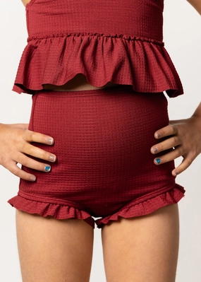 Waffled Maroon | Mini All Ruffled Up Bottoms toddler girl swimwear, summer swimwear for girls