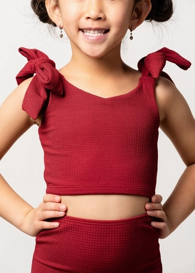 Waffled Maroon | Mini Knot Top toddler girl swimwear, summer swimwear for girls