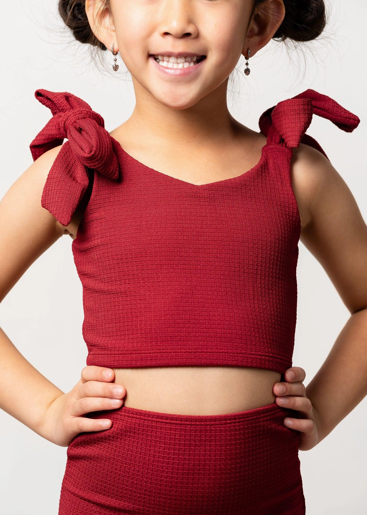 Waffled Maroon | Mini Knot Top toddler girl swimwear, summer swimwear for girls