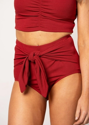 Waffled Maroon | Tie-Up-Front Bottoms elastic waistband swim bottoms, mix-and-match bikini bottoms