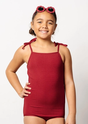 Waffled Maroon | Youth Simply One-Piece toddler girl swimwear, summer swimwear for girls