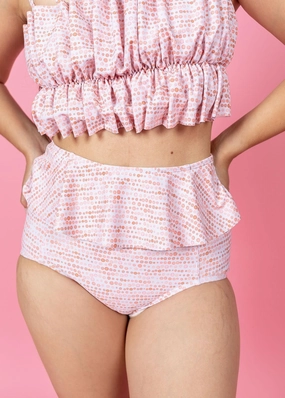 Watercolor Dots | Peplum Bottoms elastic waistband swim bottoms, mix-and-match bikini bottoms