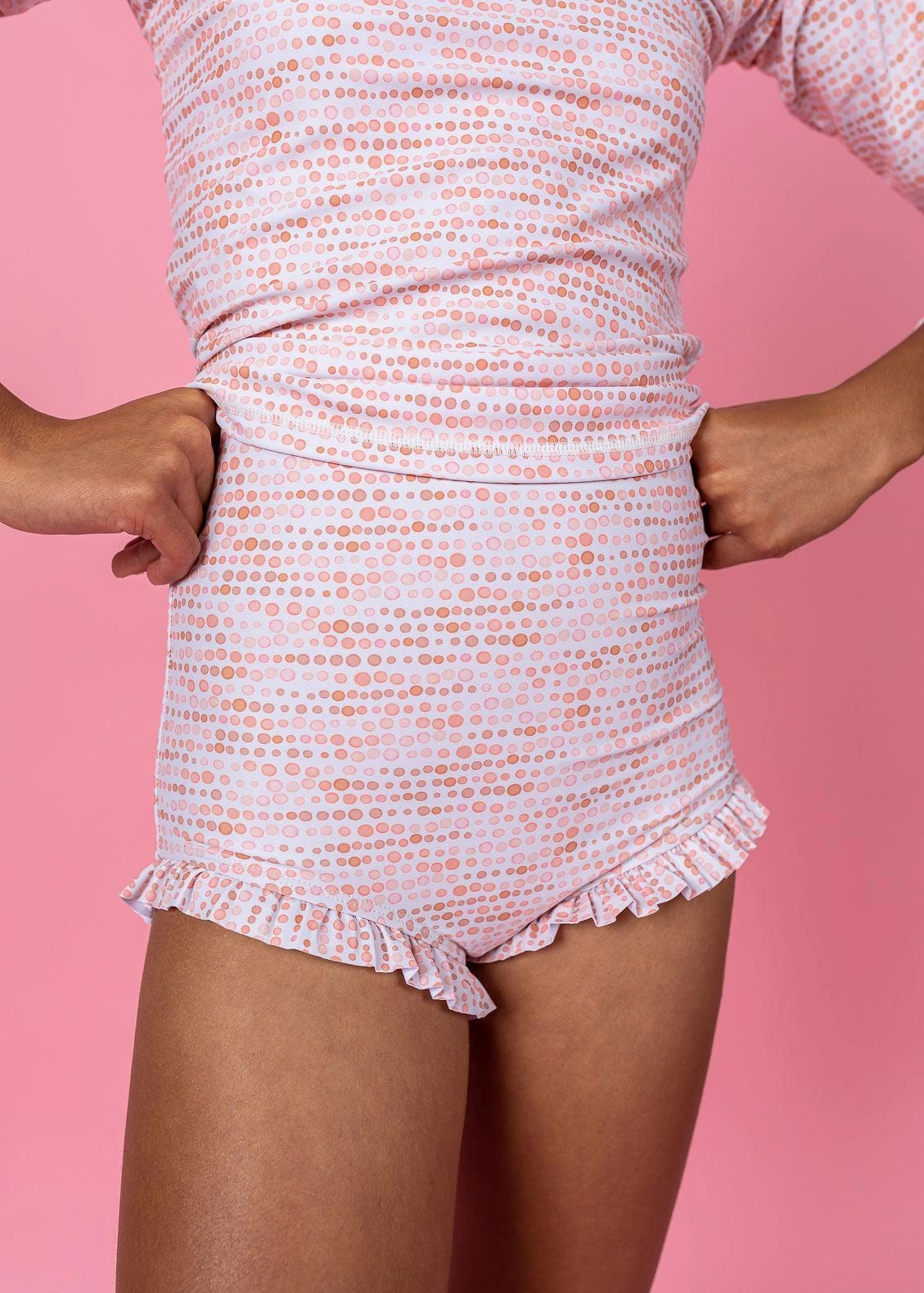 Watercolor Dots | Youth All Ruffled Up Bottoms toddler girl swimwear, summer swimwear for girls