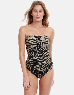 Wild Life Bandeau Swimsuit - Brown bandeau swimsuits for women, strapless swimwear tops