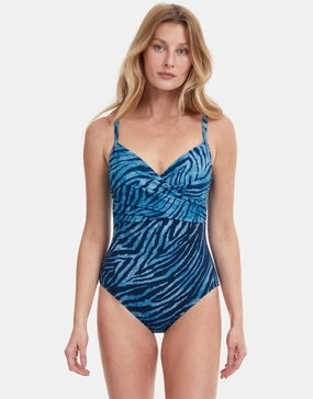 Wild Life Thin Strap Wrap Swimsuit - Blue padded swimwear for women, padded bikini tops