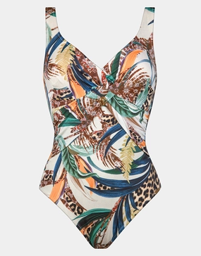 Wild Swing Underwired Twist Front Swimsuit - Botanical Leo womens resort swimwear, flattering one-piece swimsuits