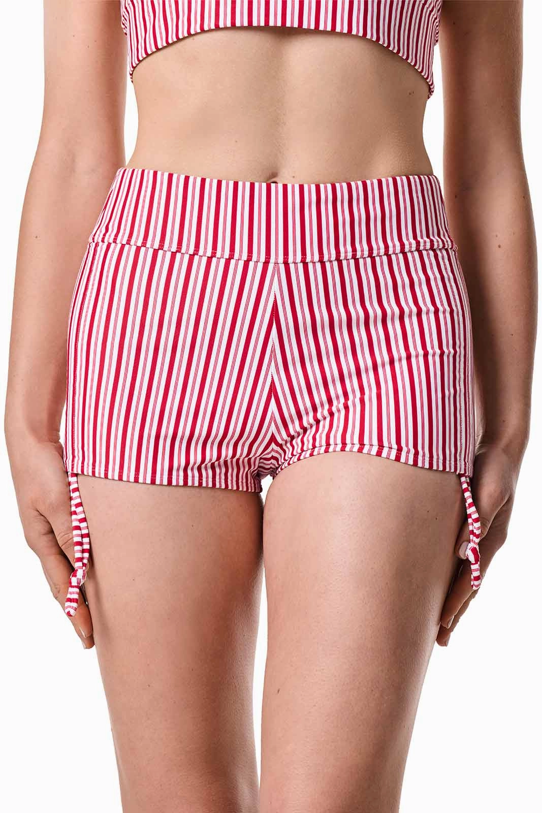 Women's Bayshore Ruched Swim Shorts | Cherry Stripe