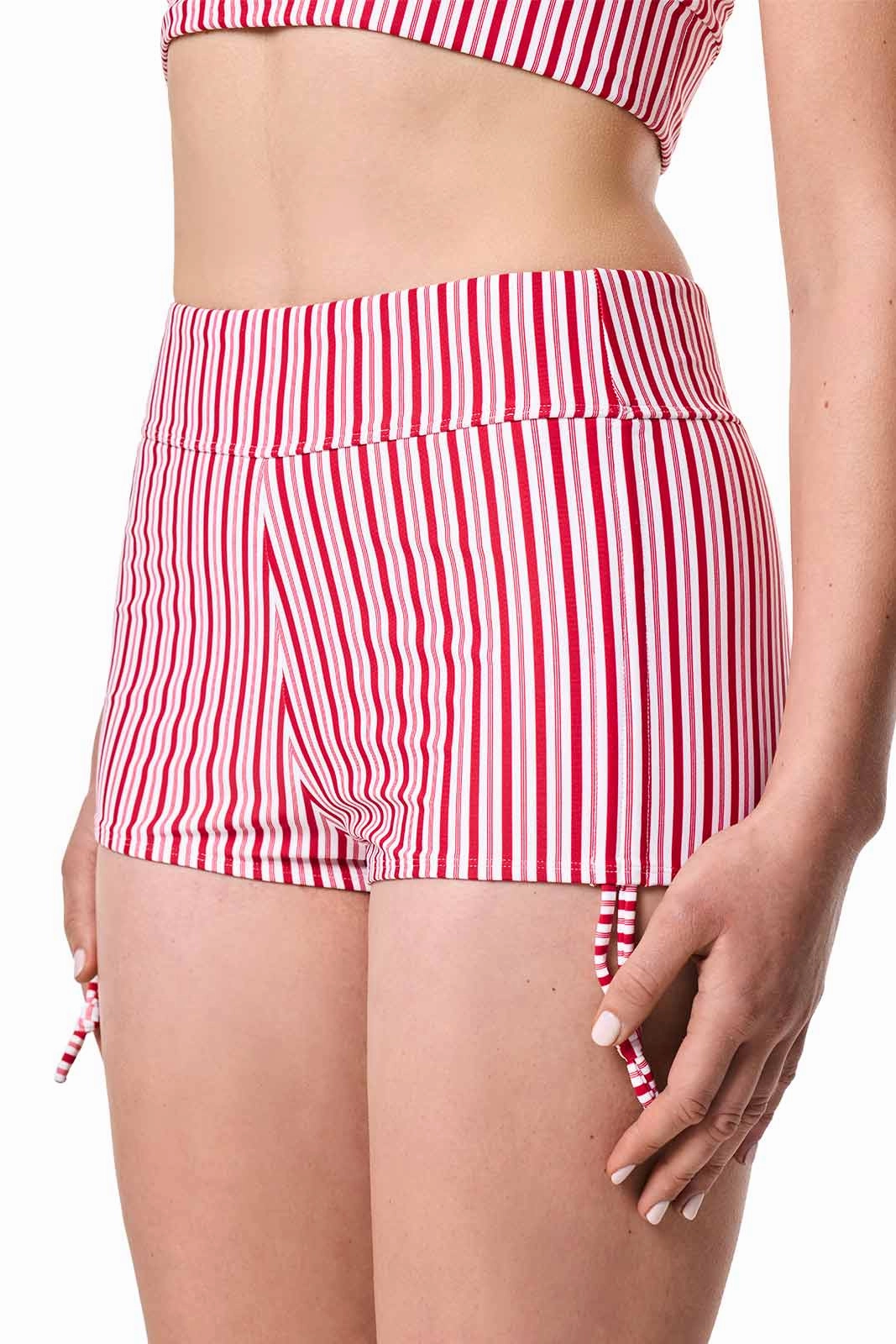 Women's Bayshore Ruched Swim Shorts | Cherry Stripe