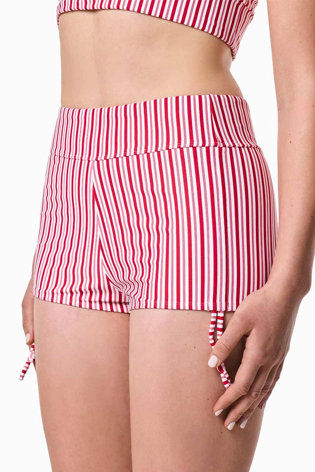 Women's Bayshore Ruched Swim Shorts | Cherry Stripe