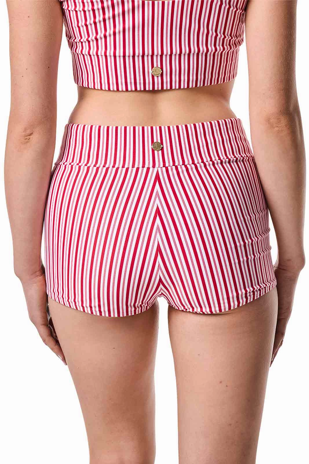Women's Bayshore Ruched Swim Shorts | Cherry Stripe