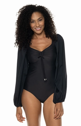 Women's Coral Gables Aire Sleeve Swimsuit | Black womens athletic swimwear, performance swimwear for women