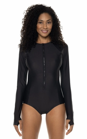 Women's Escalante Long Sleeve Swimsuit | Black womens athletic swimwear, performance swimwear for women
